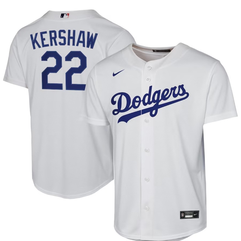 Clayton Kershaw Dodgers White and Blue Baseball Nike Jersey